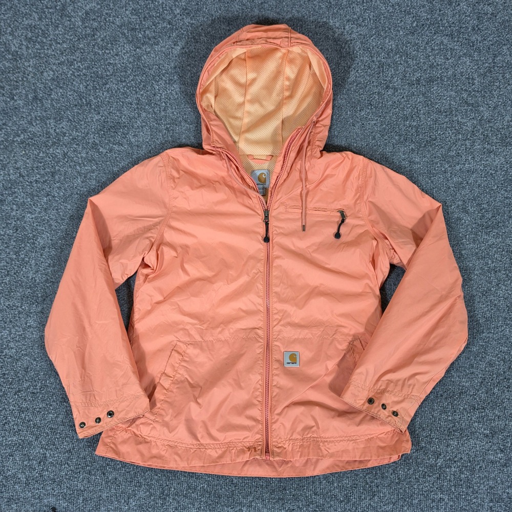 Carhartt Womens Peach Coral Mesh Lined Hooded Windbreaker Jacket Small 4-6